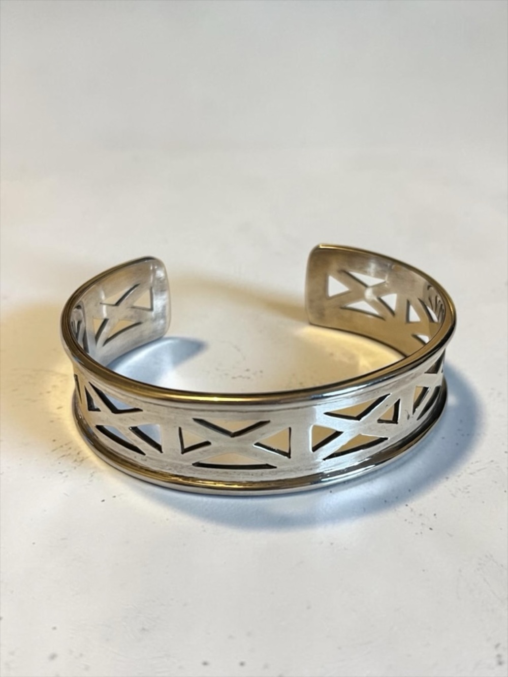 925 Sterling Silver Vintage Geo Art Cuff Bracelet CC C